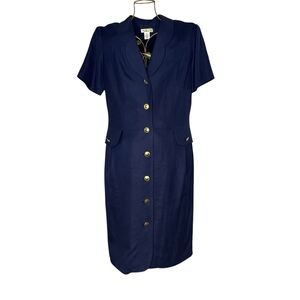 Vintage Talbots Elegant Navy Blue Button-Down Dress - Women’s Size 14 ( Large )